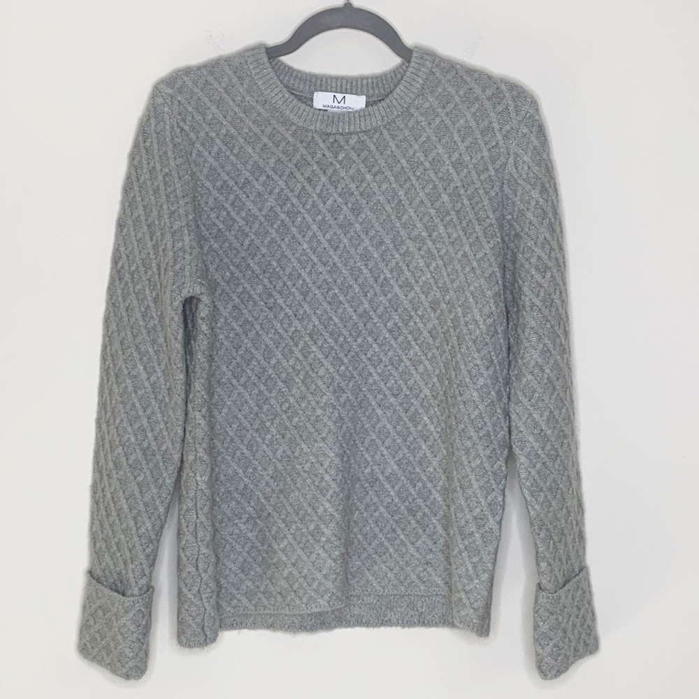 Magaschoni Diamond Knit Sweater Gray Size Large